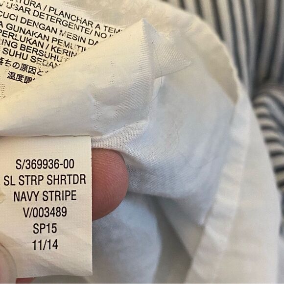 Old Navy Blue pin Stripe sleeveless Shirt Dress ruffle old money coastal Beach M - Picture 8 of 11